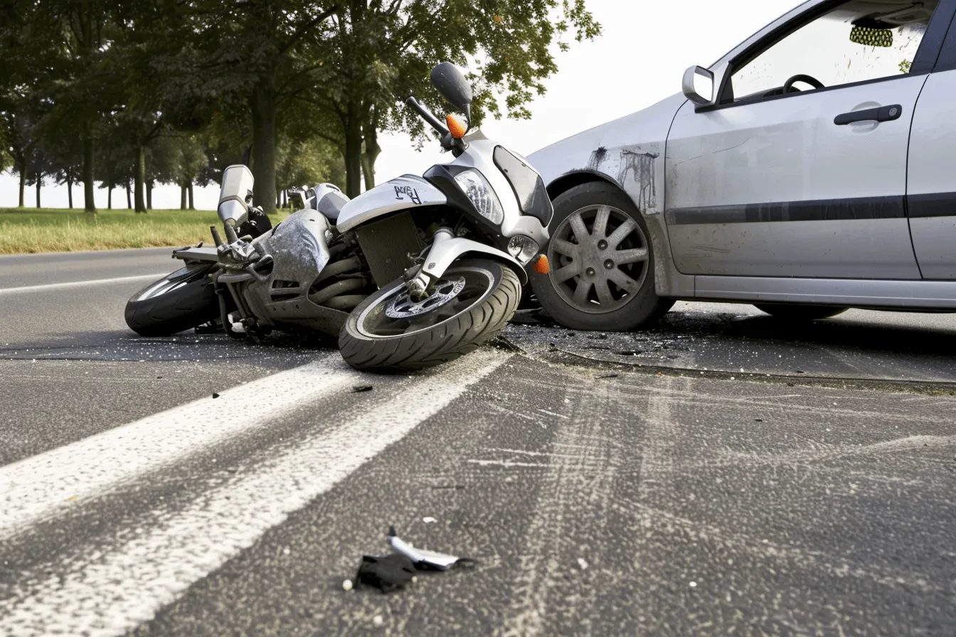 Damaged motorcycle after a car accident in El Paso.